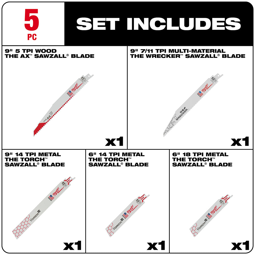 5PC Demolition SAWZALL® Blade Set