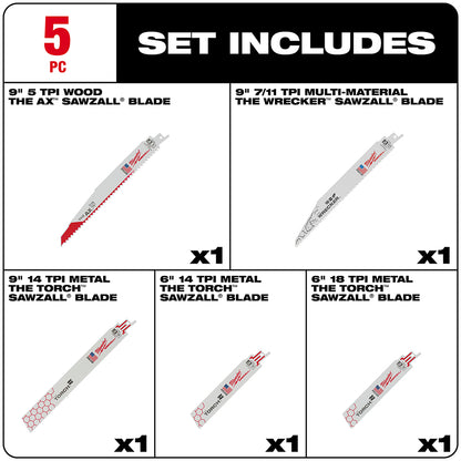 5PC Demolition SAWZALL® Blade Set