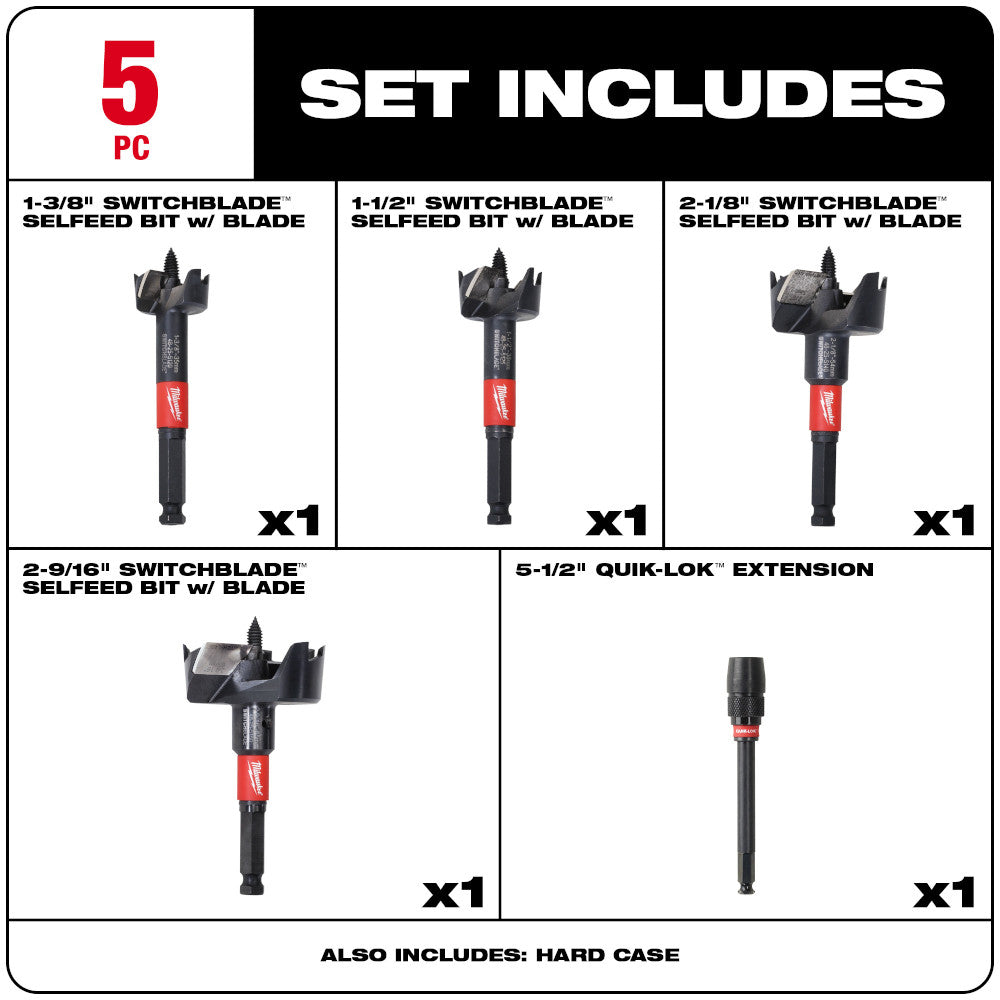 5PC SWITCHBLADE™ Selfeed Bit Plumber's Kit