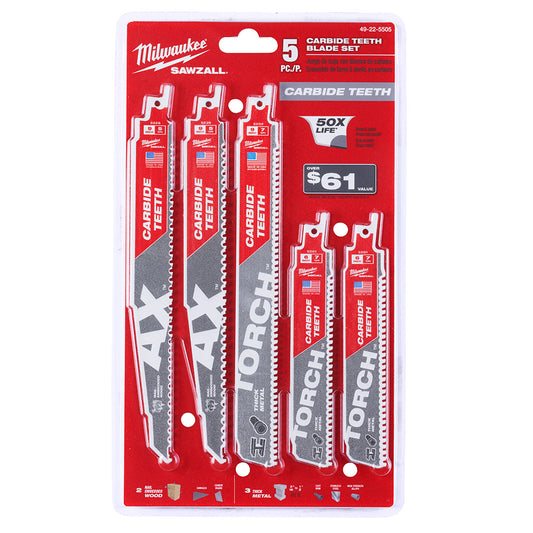 5PC Wood and Metal Cutting Carbide Teeth SAWZALL® Blade Set