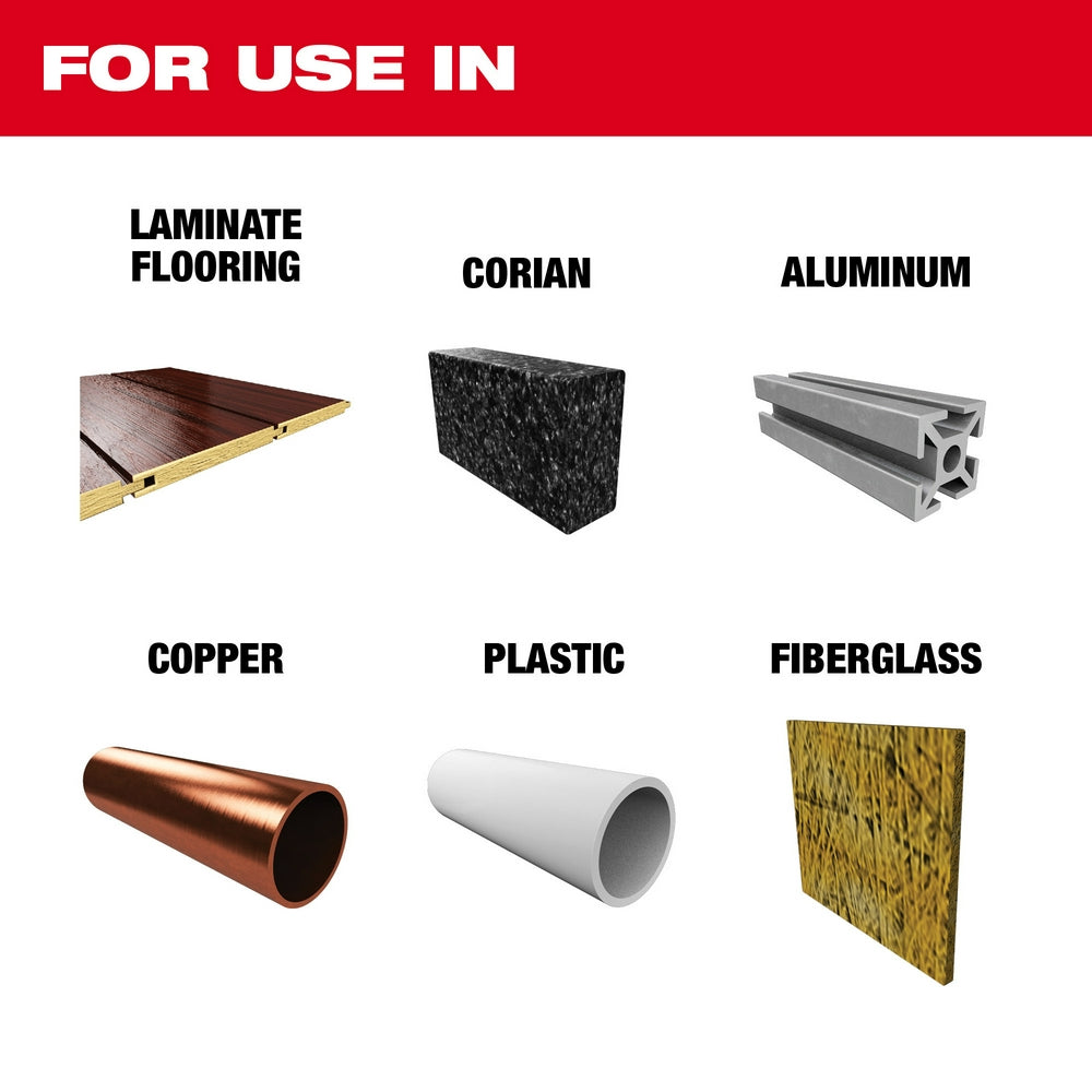 For use in Laminate Flooring, Corian, Aluminum, Copper, Plastic, Fiberglass 