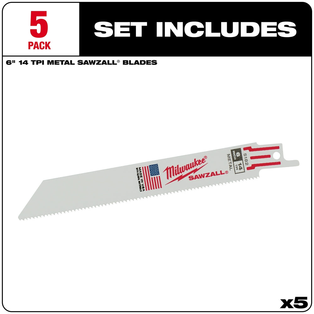 6" 14 TPI SAWZALL® Blade for Medium Metal (5 PK)