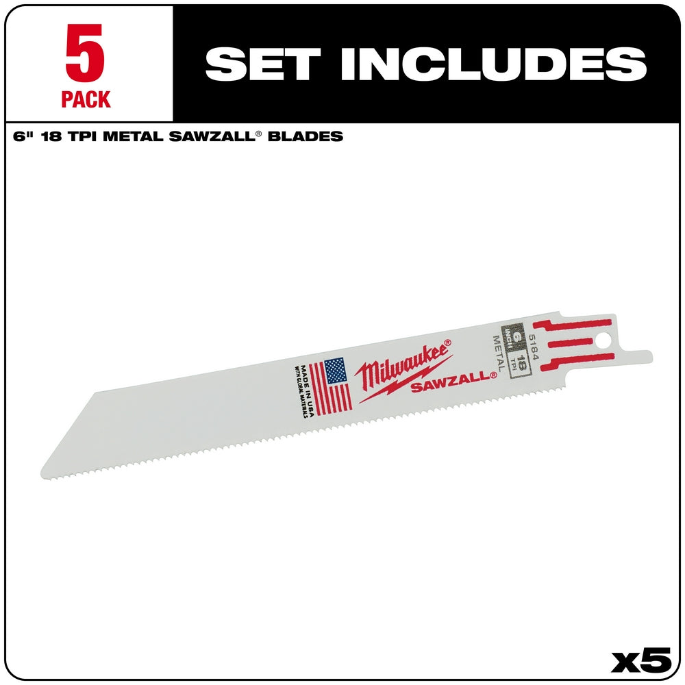 6" 18 TPI SAWZALL® Blade for Medium Metal (5 PK)
