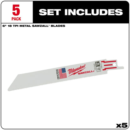 6" 18 TPI SAWZALL® Blade for Medium Metal (5 PK)