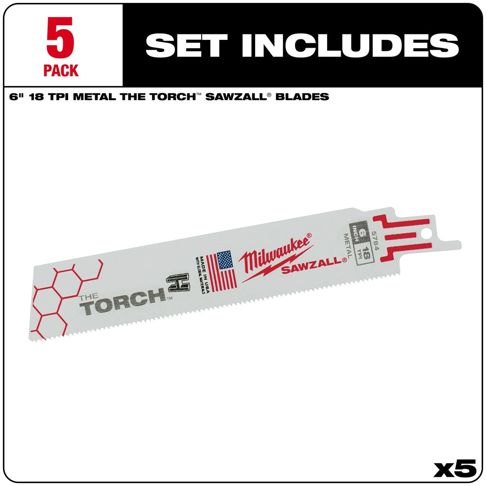 6" 18 TPI TORCH™ SAWZALL® Blade for Medium Metal (5 PK)
