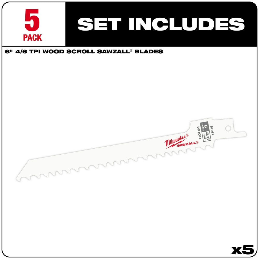 6" 4/6 TPI SAWZALL® Blade for Wood Scroll (5 PK)