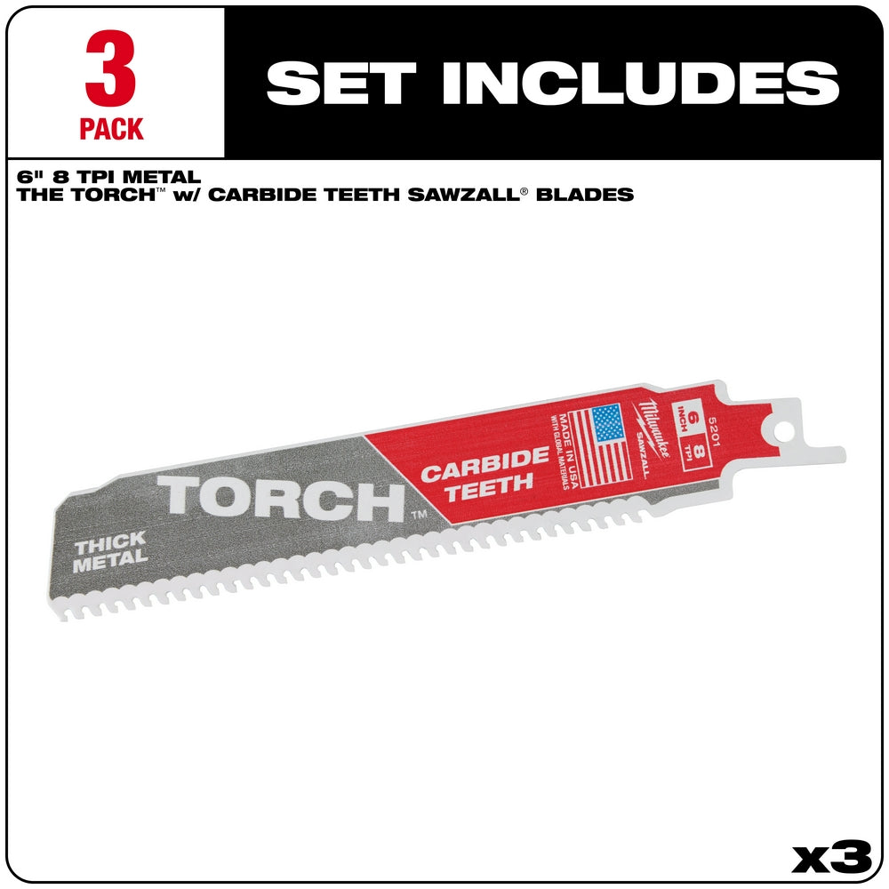 6" 8 TPI TORCH™ with Carbide Teeth SAWZALL® Blades (3 PK)