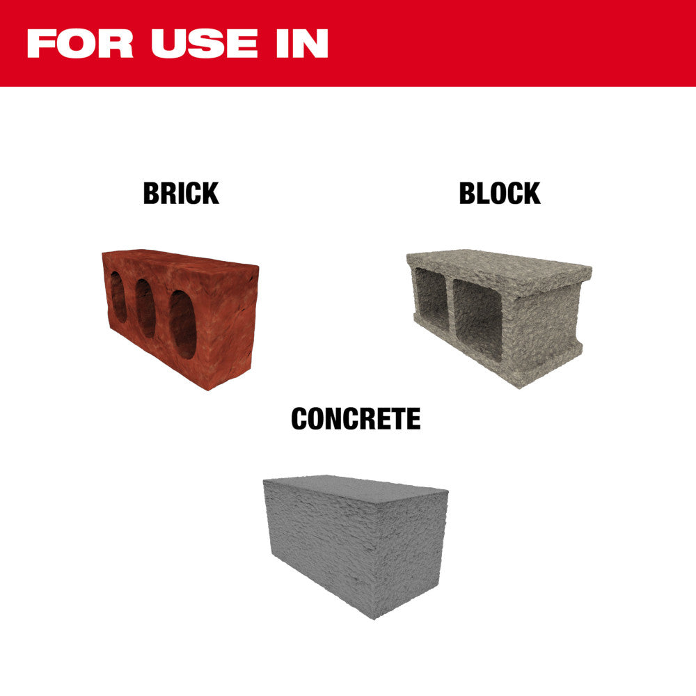 For use in Brick, Block and Concrete