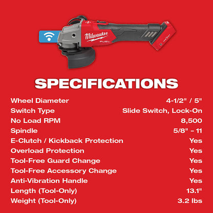 M18 FUEL™ 4-1/2" / 5" Braking Grinder w/ ONE-KEY™ Slide Switch, Lock-On