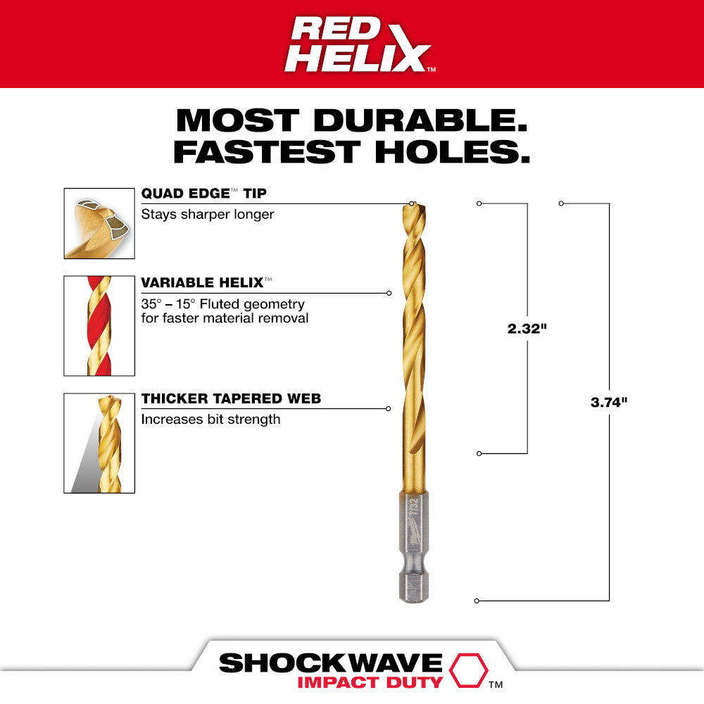 7/32" SHOCKWAVE™ Impact Duty RED HELIX™ Titanium Drill Bit