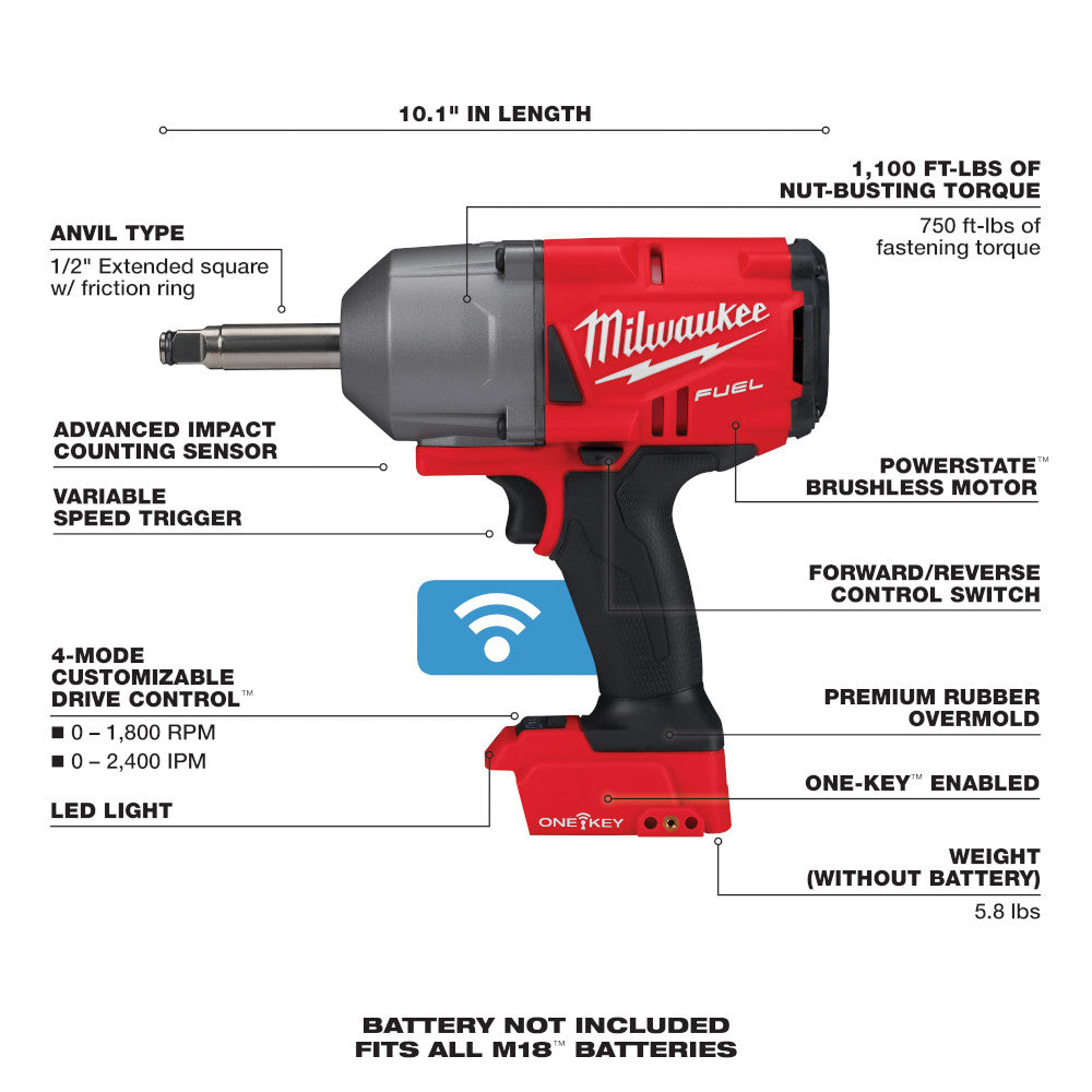 M18 FUEL™ 1/2 in. Extended Anvil Controlled Torque Impact Wrench with ONE-KEY™