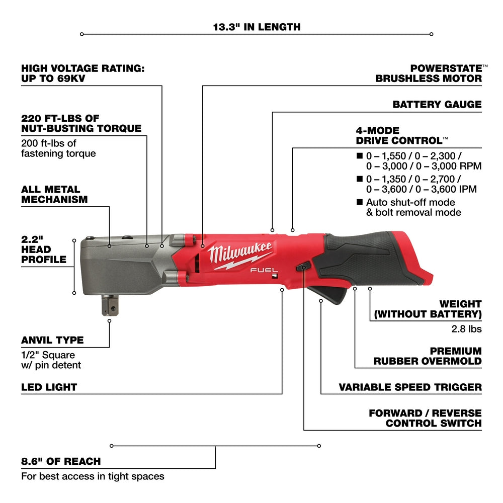 M12 FUEL™ 1/2" Right Angle Impact Wrench w/ Pin Detent