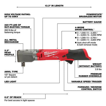M12 FUEL™ 1/2" Right Angle Impact Wrench w/ Pin Detent