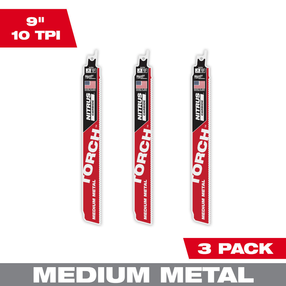 9" 10 TPI TORCH™ with NITRUS™ Carbide Teeth for Conduit and Strut SAWZALL® Blade (3 PK)