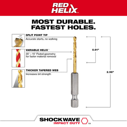 7/64" SHOCKWAVE™ Impact Duty RED HELIX™ Titanium Drill Bit