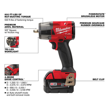 M18 FUEL™ 3/8" Mid-Torque Impact Wrench w/ Friction Ring Kit