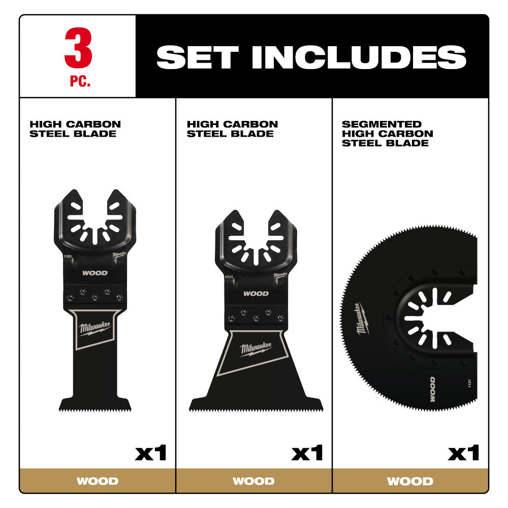 OPEN-LOK™ HCS Wood Multi-Tool Blade Variety Pack 3PC