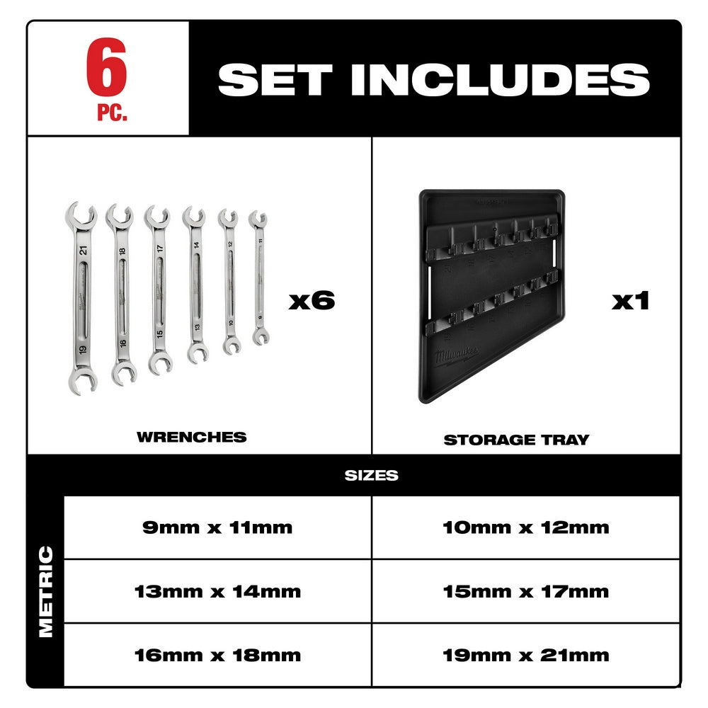 6pc Double End Flare Nut Wrench Set - Metric