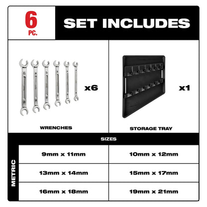 6pc Double End Flare Nut Wrench Set - Metric