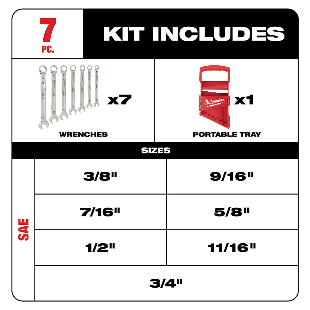 7-Piece Combination Wrench Set - SAE