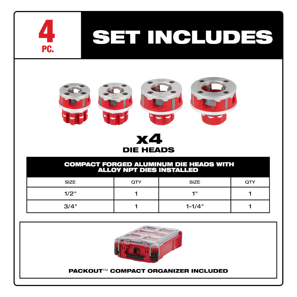 Compact 1/2"-1-1/4" ALLOY NPT Portable Pipe Threading Forged Aluminum Die Head Kit