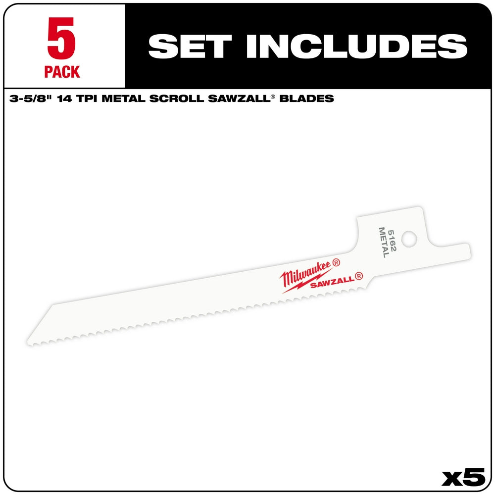 3-5/8" 14 TPI SAWZALL® Blade for Metal Scroll (5 PK)