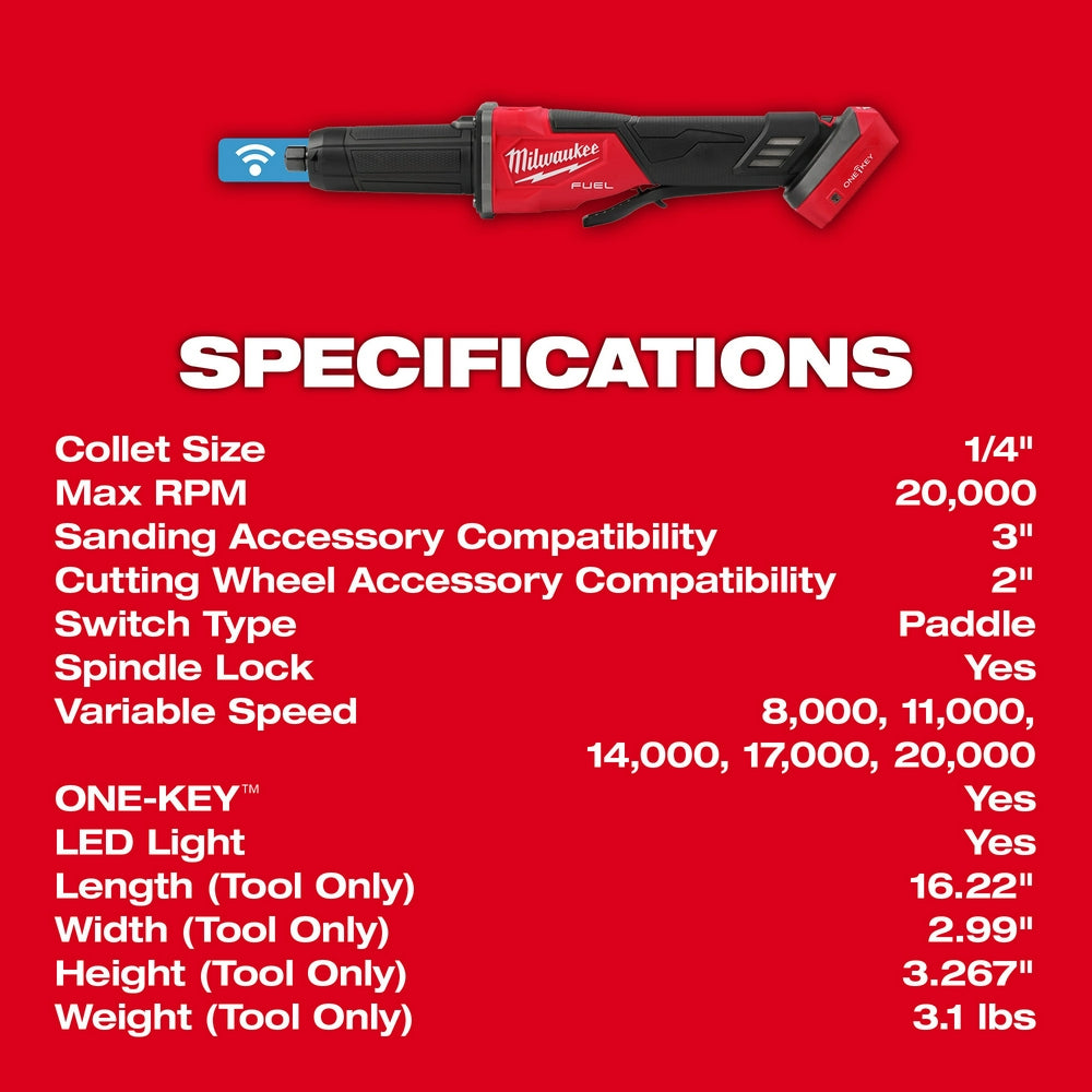 M18 FUEL™ Variable Speed, Braking Die Grinder, Paddle Switch w/ ONE-KEY?™