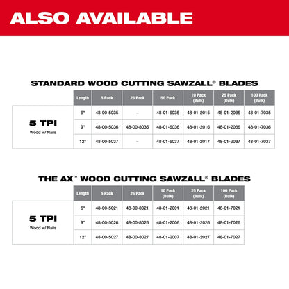 12" 5 TPI AX™ SAWZALL® Blade for Wood with Nails (5 PK)