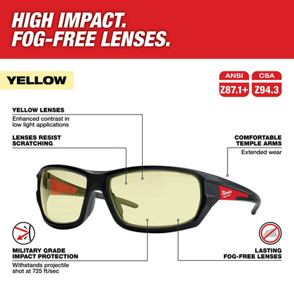 Performance Safety Glasses - Yellow Fog-Free Lenses (Polybag)