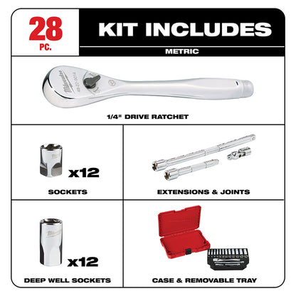 1/4 in. Drive 28 pc. Ratchet & Socket Set - Metric