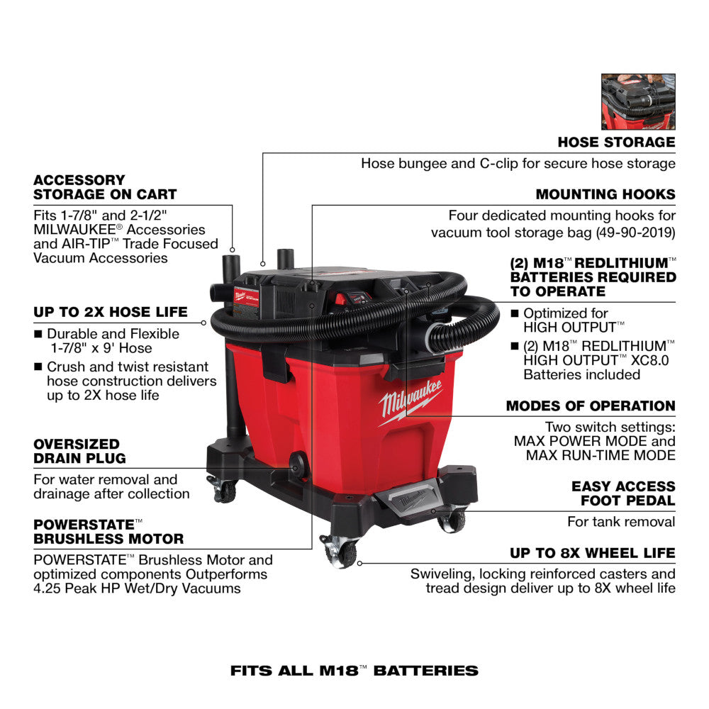 M18 FUEL™ 9 Gallon Dual-Battery Wet/Dry Vacuum Kit