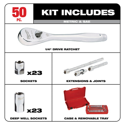 1/4 in. Drive 50 pc. Ratchet & Socket Set - SAE & Metric