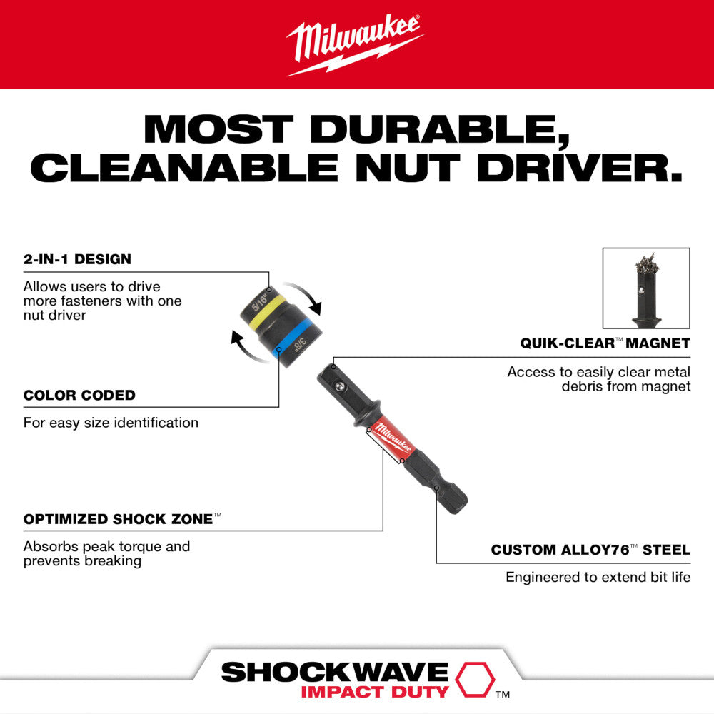 SHOCKWAVE™ Impact Duty 5/16" and 3/8" x 2-1/2" QUIK-CLEAR™ 2-in-1 Magnetic Nut Driver Bulk 25