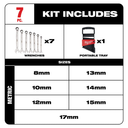 7pc Ratcheting Combination Wrench Set - Metric