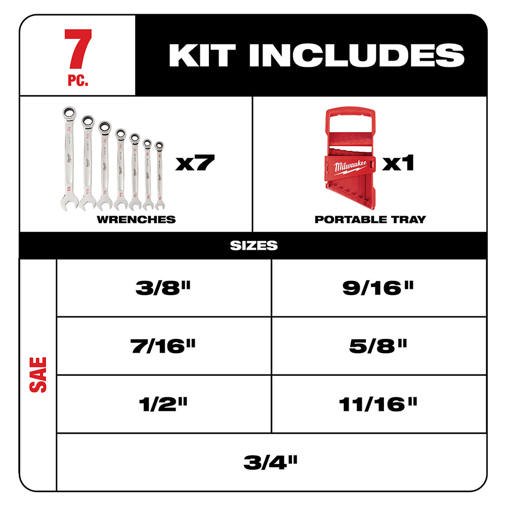 7pc Ratcheting Combination Wrench Set - SAE