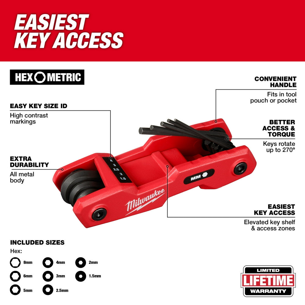 8-Key Folding Hex Key Set - Metric