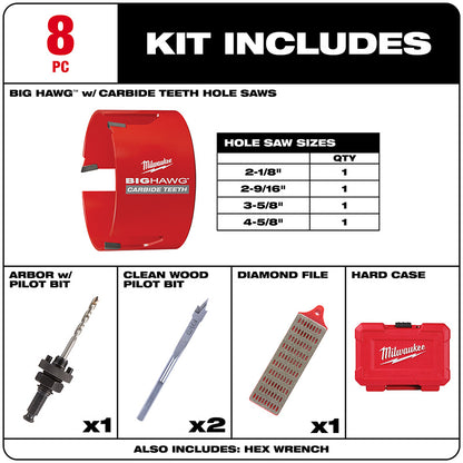 8 PC Carbide Tooth Hole Saw Kit