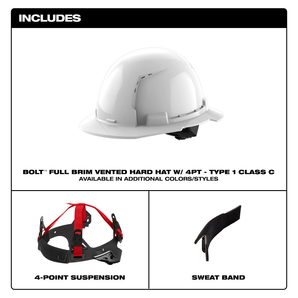 Black Full Brim Vented Hard Hat w/4pt Ratcheting Suspension - Type 1, Class C