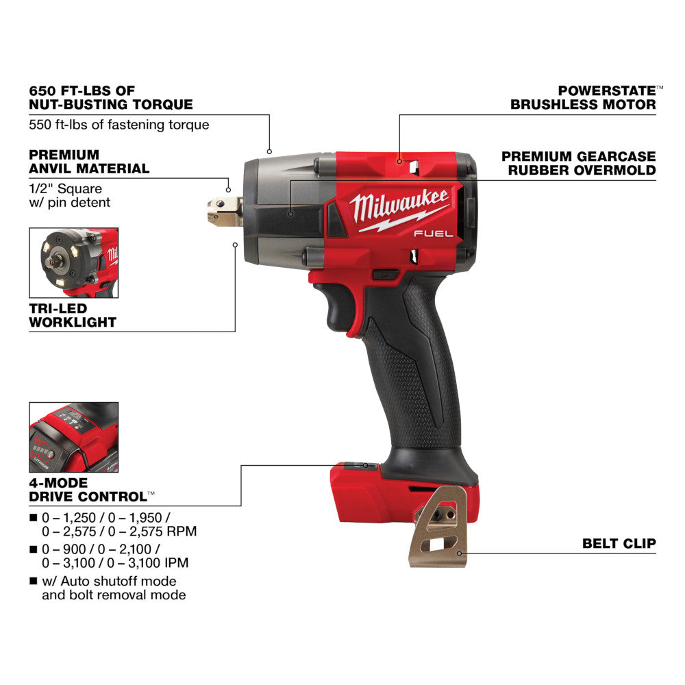 M18 FUEL™ 1/2 Mid-Torque Impact Wrench w/ Pin Detent