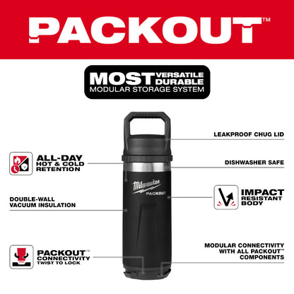 PACKOUT™ 18oz Insulated Bottle with Chug Lid - Black