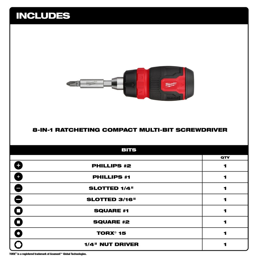 8-in-1 Ratcheting Compact Multi-Bit Screwdriver