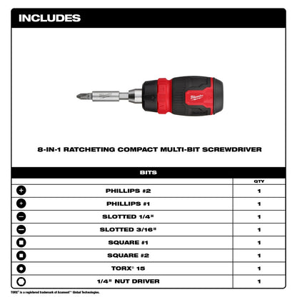 8-in-1 Ratcheting Compact Multi-Bit Screwdriver