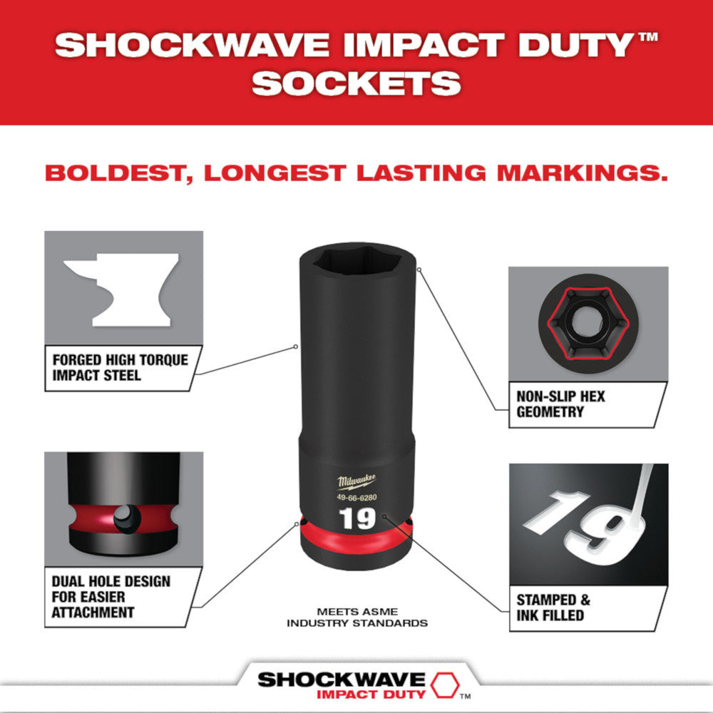 9PC SHOCKWAVE™ Impact Duty 1/2" Drive Metric Deep 6 Point Socket Set