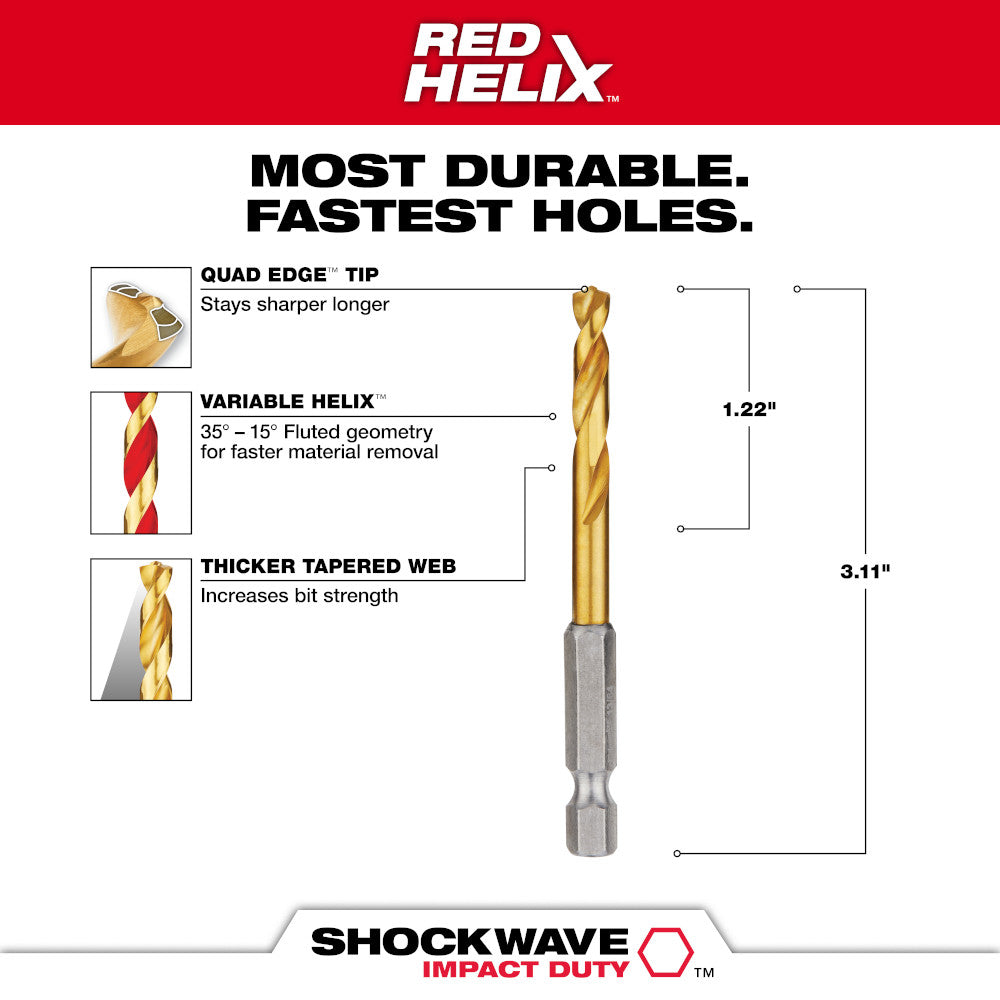 13/64" SHOCKWAVE™ Impact Duty RED HELIX™ Titanium Drill Bit