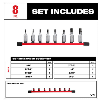 8pc 3/8" Drive Hex Bit Socket Set - SAE