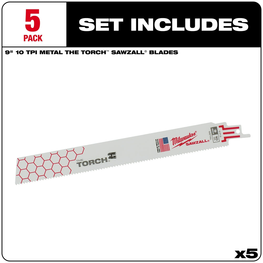 9" 10 TPI TORCH™ SAWZALL® Blade for Thick Metal (5 PK)