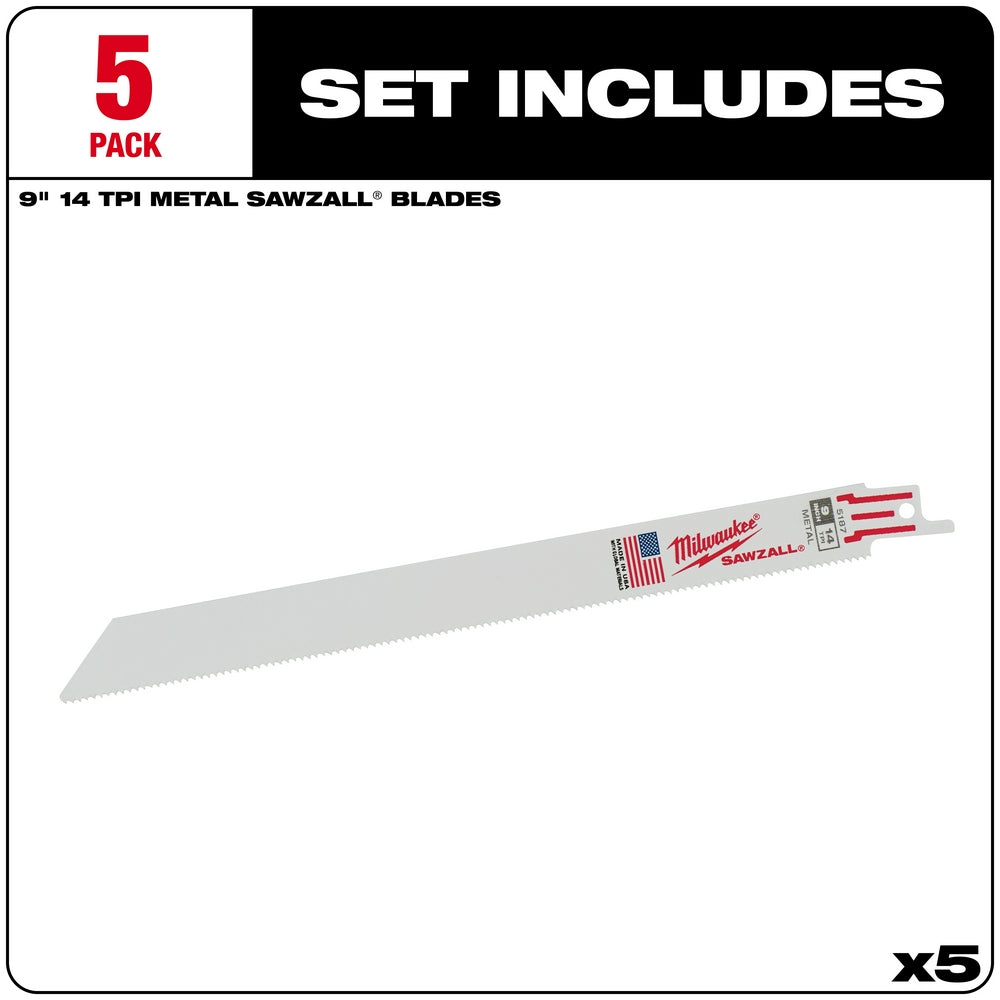 9" 14 TPI SAWZALL® Blade for Medium Metal (5 PK)