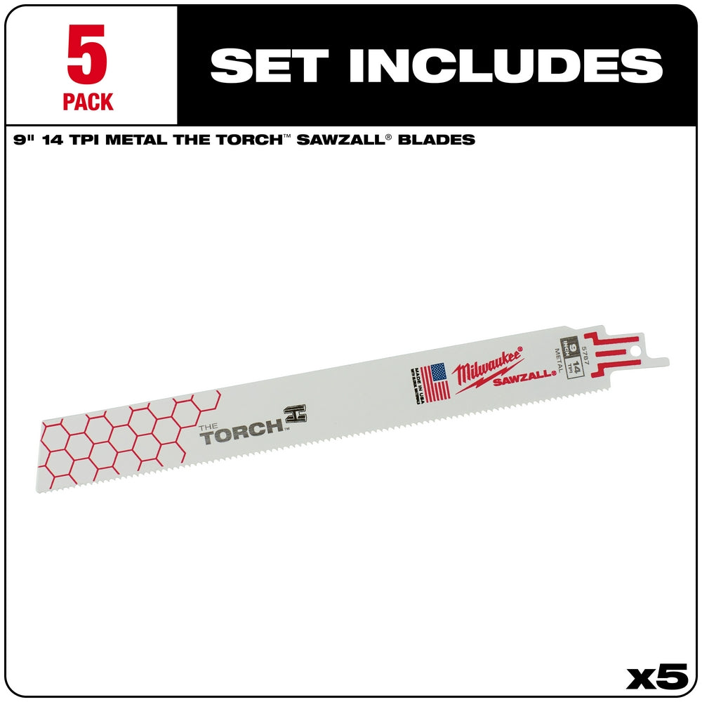 9" 14 TPI TORCH™ SAWZALL® Blade for Medium Metal (5 PK)