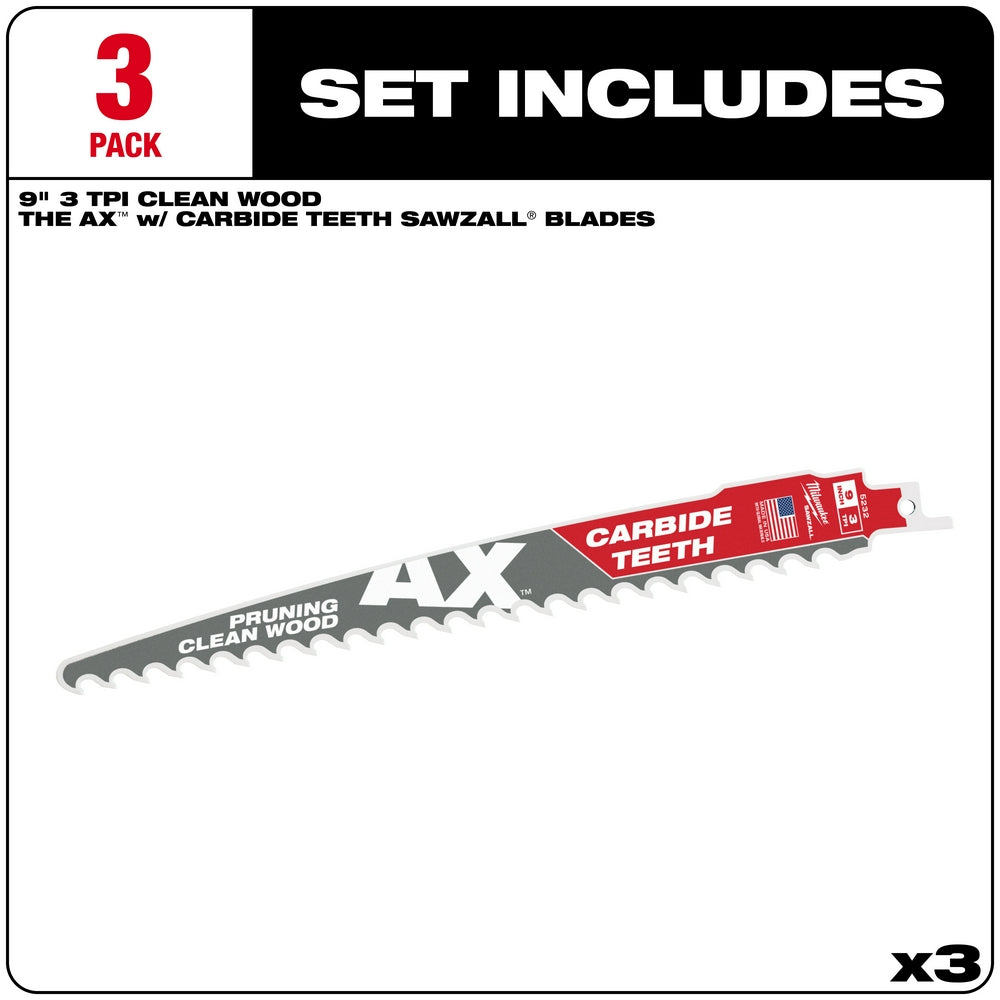 9" 3 TPI AX™ with Carbide Teeth SAWZALL® Blade for Pruning (3 PK)