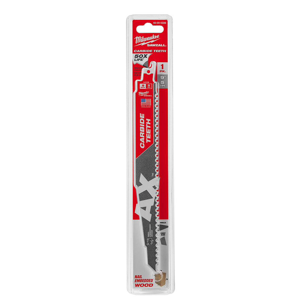 9" 5 TPI AX™ with Carbide Teeth for Wood with Nails SAWZALL® Blade (1 PK)